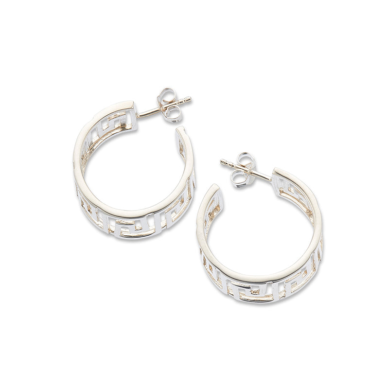 Premium Greek Silver Key Hoop Earrings