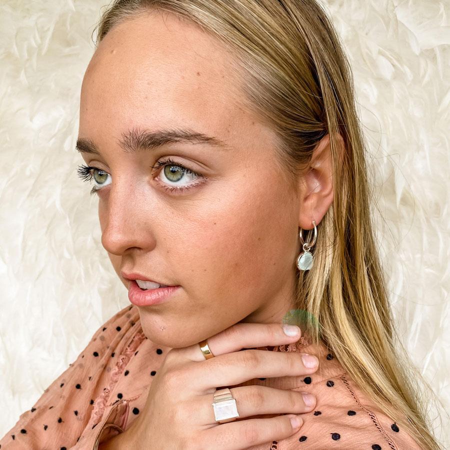 Premium Aquamarine Gemstone Hoop Earrings - Sterling Silver