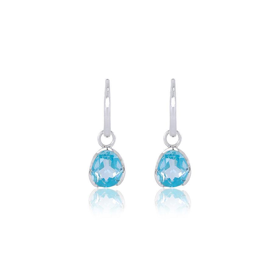 Premium Sterling Silver Hoops with Detachable Blue Zircon Gemstone Drop