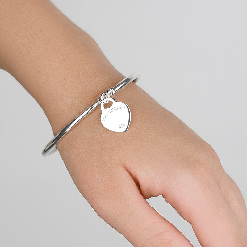 Premium Art Deco Sterling Silver Bangle with Large VT Heart