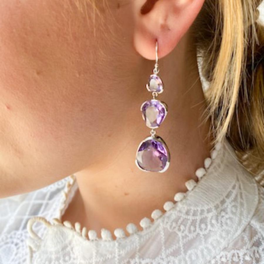 Premium Amethyst Drop Earrings - Signature Tri-Cut Design