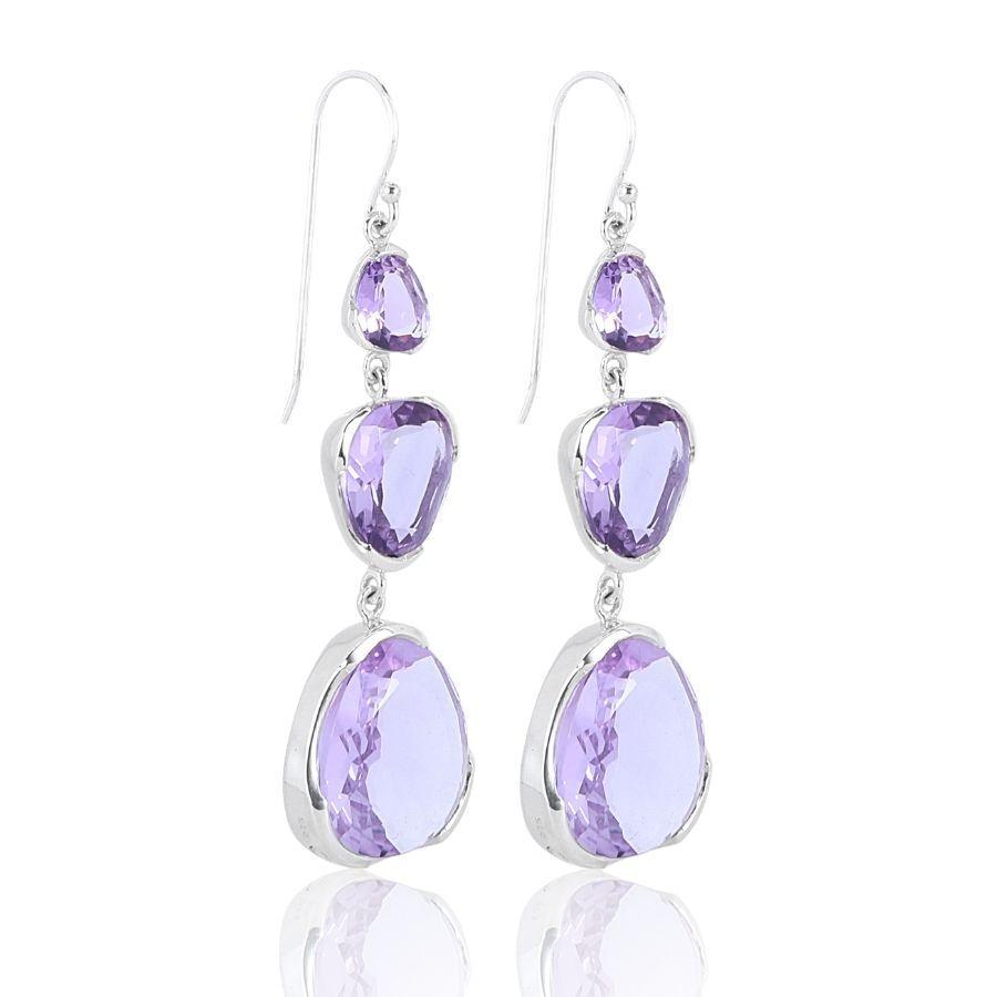 Premium Amethyst Drop Earrings - Signature Tri-Cut Design