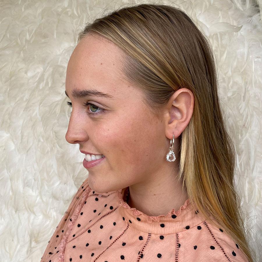 Premium Sterling Silver Hoop Earrings with Detachable White Sapphire Drop