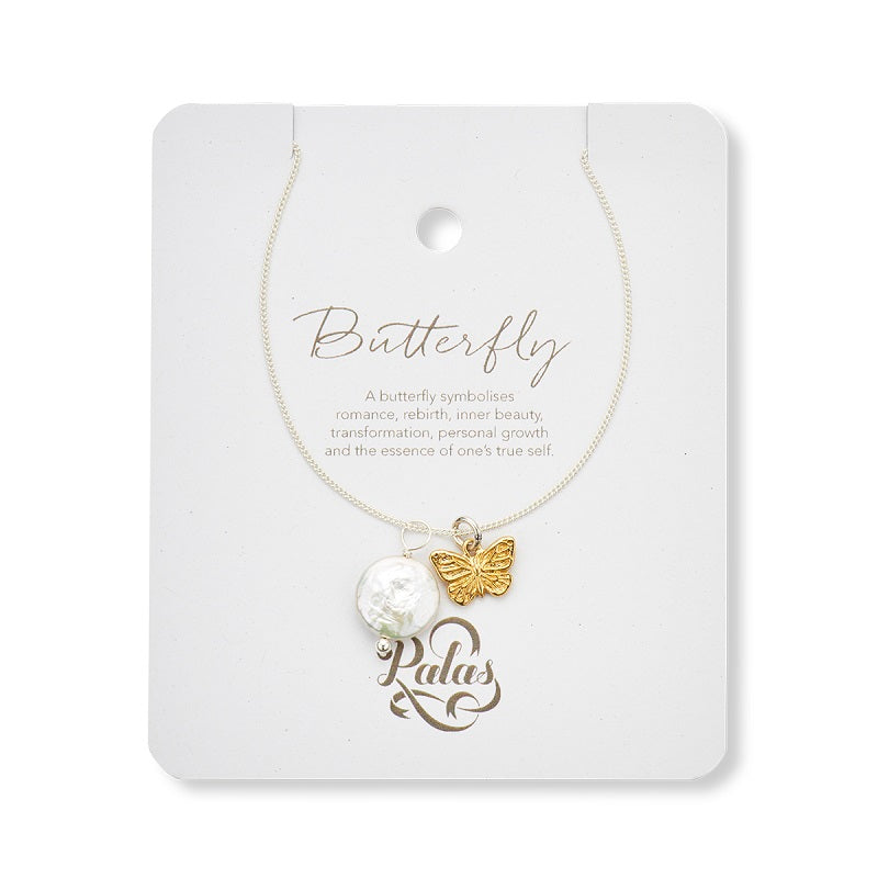 Premium Butterfly & Pearl Amulet Necklace - Sterling Silver Elegance