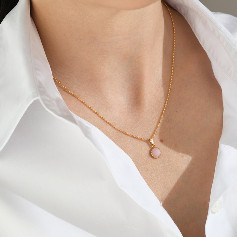 Premium Round Pink Opal Necklace - Ultimate Elegance