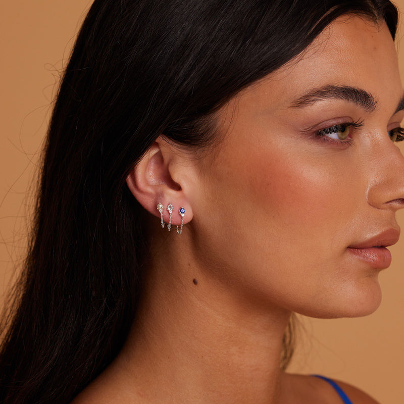 Premium March Aquamarine Birthstone Stud Earrings with CZ Accent
