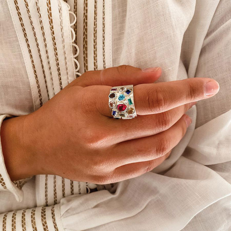 Premium Celebration Gemstone Ring - Multicolored Sterling Silver Band