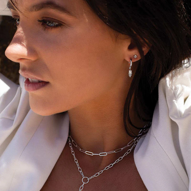Premium White Topaz Sterling Silver Huggie Earrings