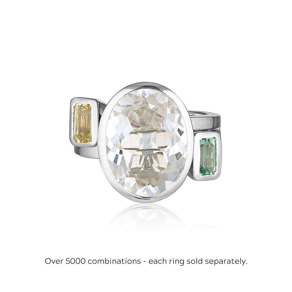 Premium Sterling Silver Lemon Quartz Stacker Ring - Elegant Oval Cut