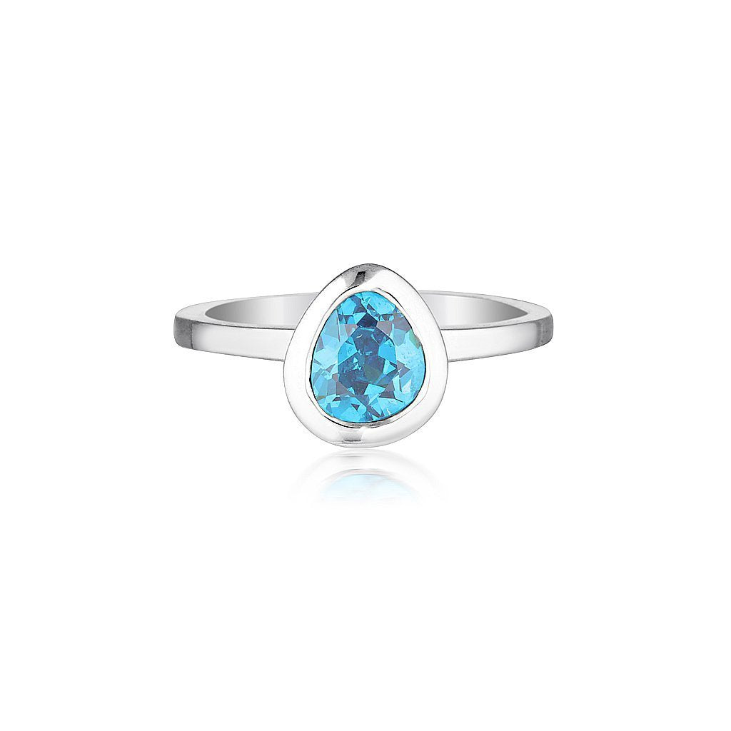 Premium Sterling Silver Stacker Ring - Tri-Cut Blue Zircon