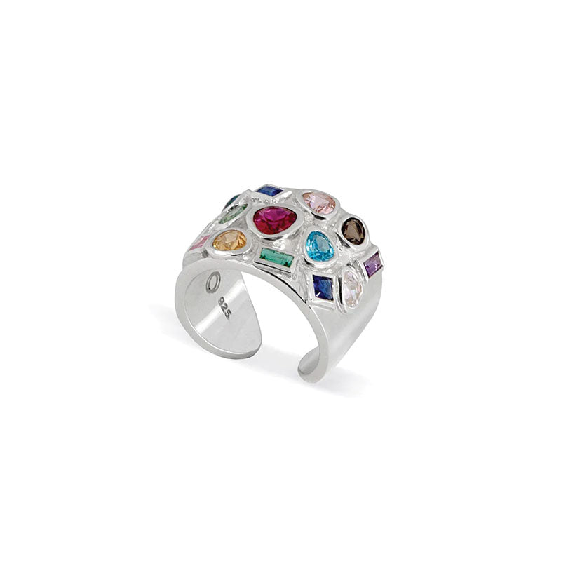 Premium Celebration Gemstone Ring - Multicolored Sterling Silver Band