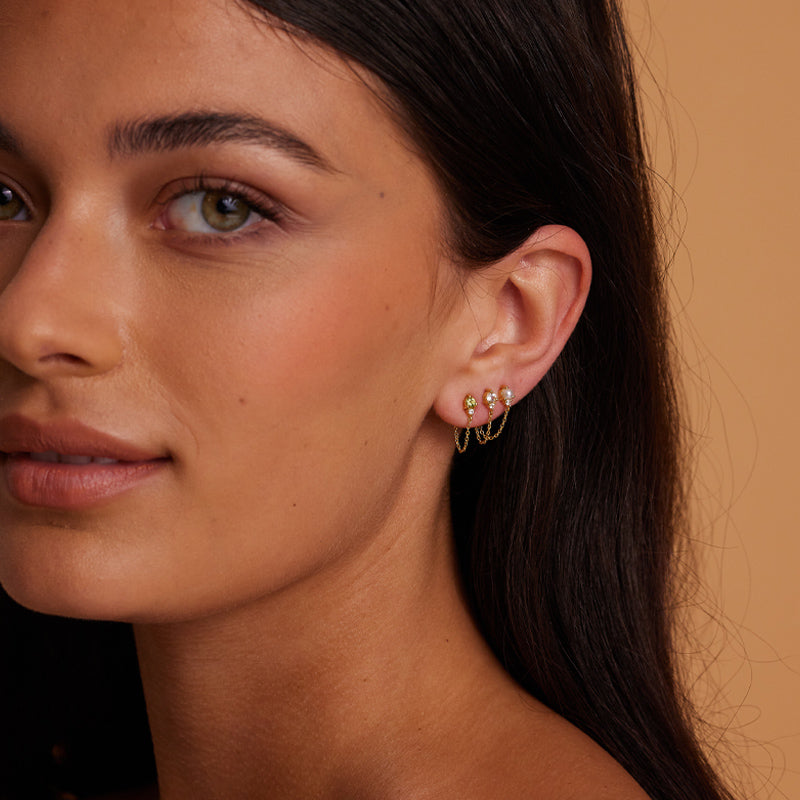 Premium August Peridot Birthstone Stud Earrings with CZ Accents