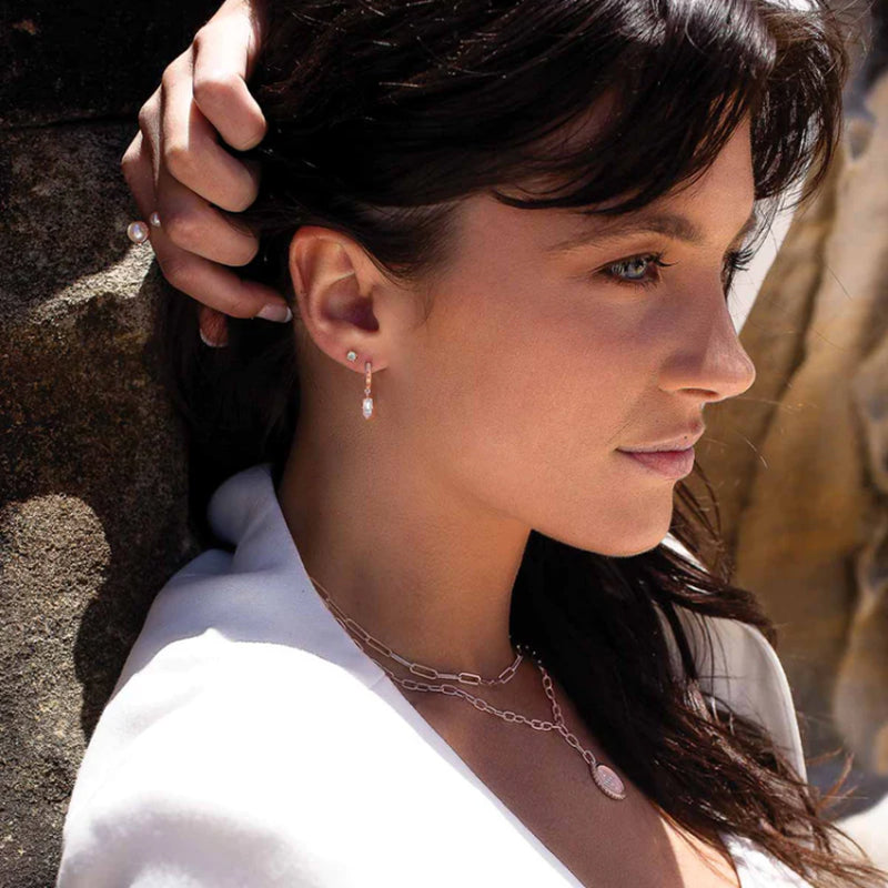 Premium White Topaz Baguette Drop Huggie Earrings