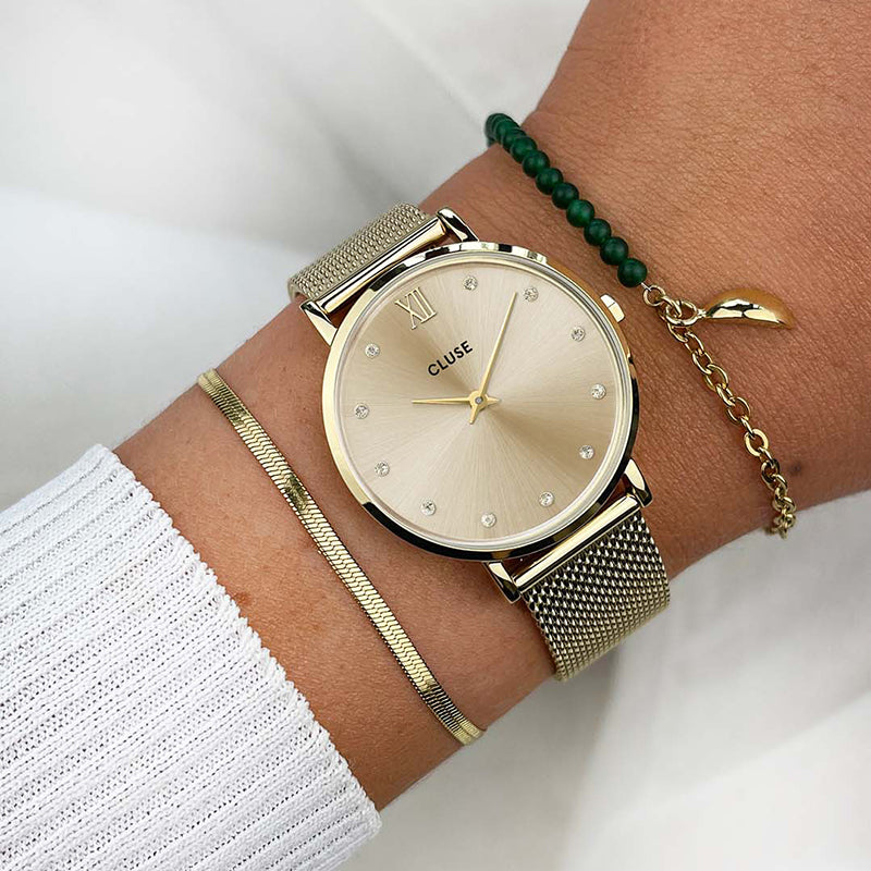 Premium MINUIT GOLD MESH WATCH - Ultimate Elegance with Crystals