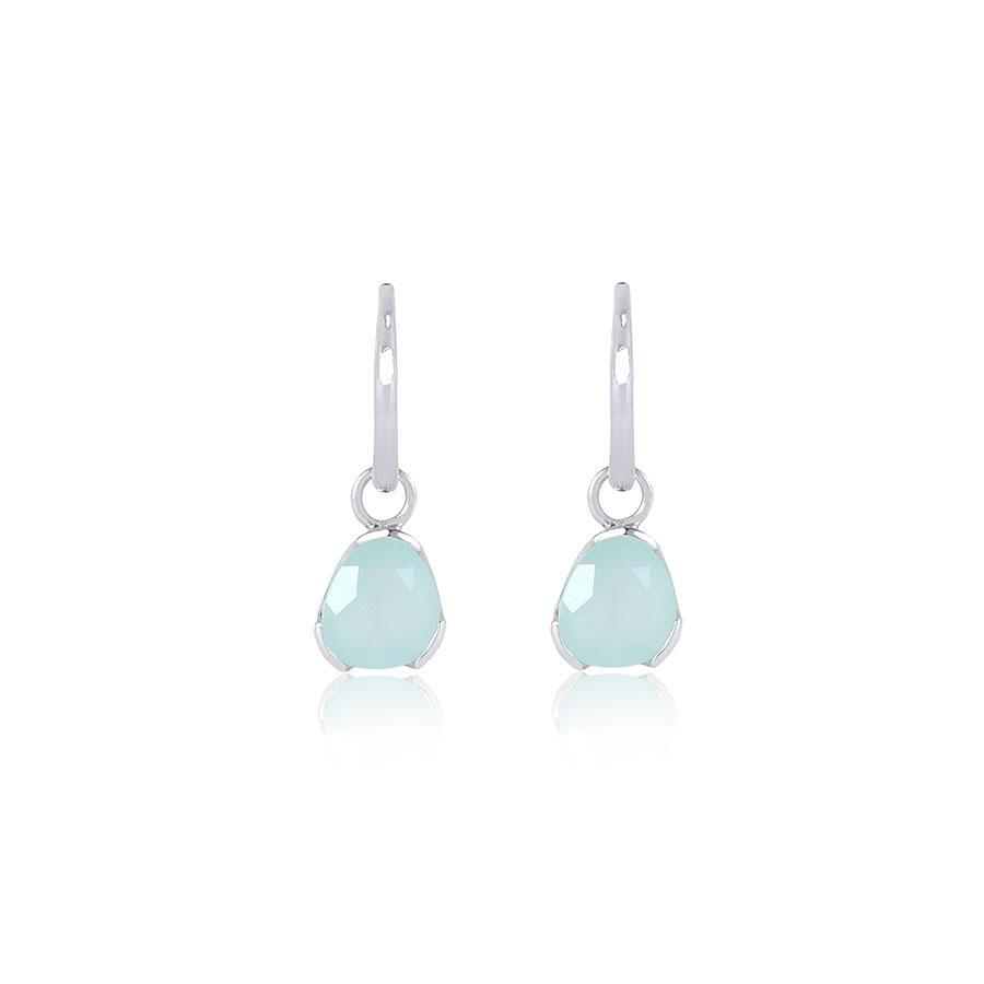 Premium Aquamarine Gemstone Hoop Earrings - Sterling Silver