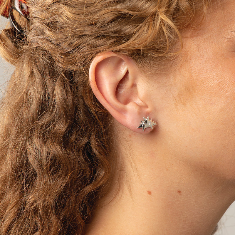 Premium Origami Stegosaurus Earrings - Sterling Silver Studs