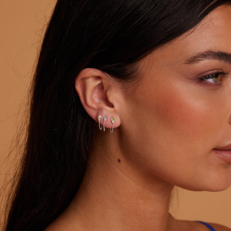 Premium March Aquamarine Birthstone Stud Earrings with CZ Accent