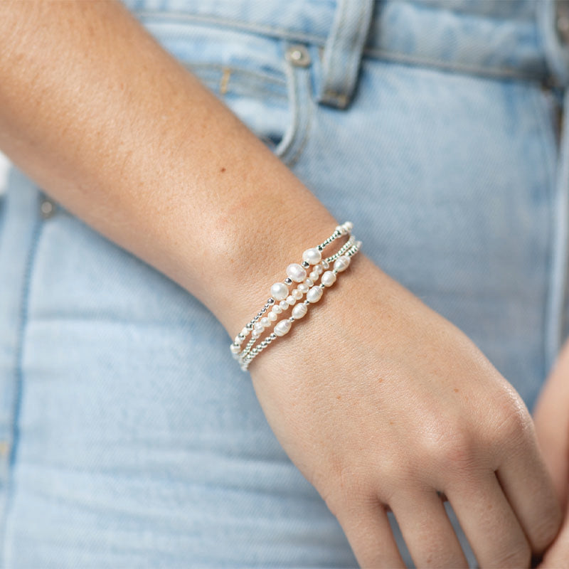 Premium Pearl Stretch Bracelet - Sterling Silver & Freshwater Pearls