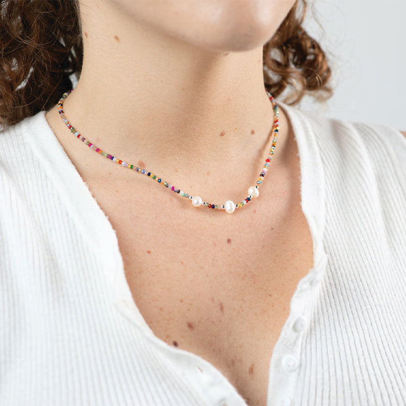 Premium Multi-Colored & Pearl Beaded Necklace - Timeless Elegance