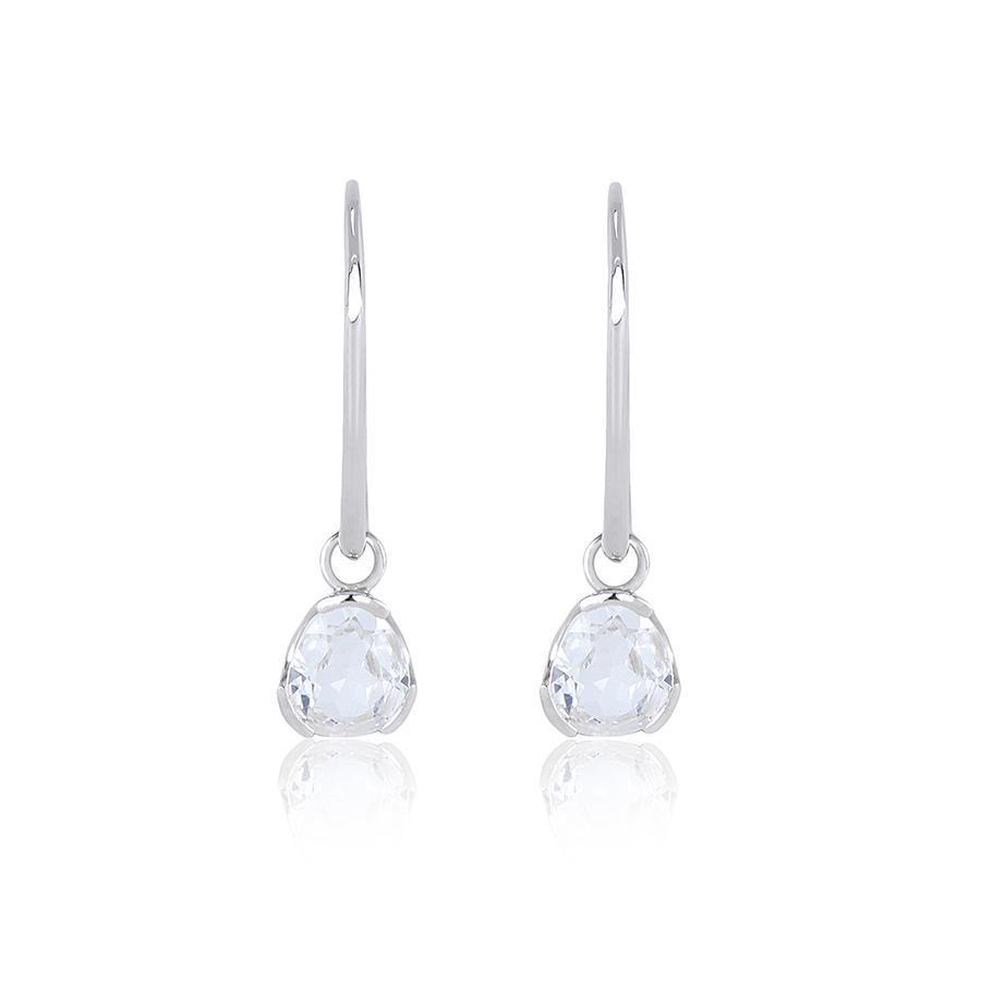 Premium Sterling Silver Hoop Earrings with White Sapphire Gemstone Drop