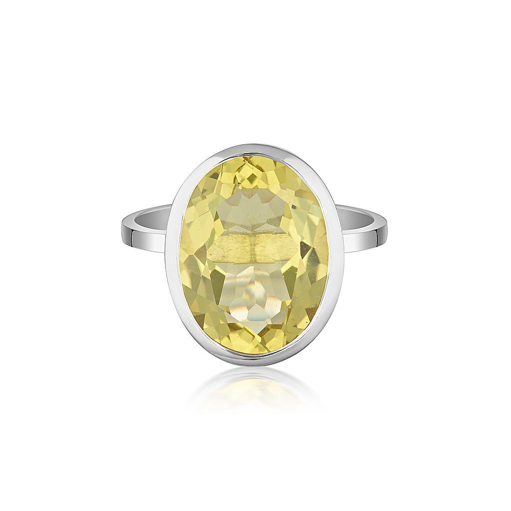 Premium Sterling Silver Lemon Quartz Stacker Ring - Elegant Oval Cut