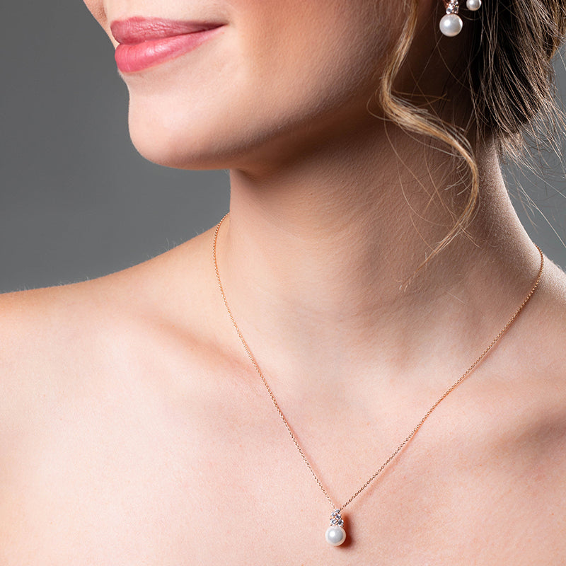 Premium Rose Gold Pearl & Zirconia Necklace