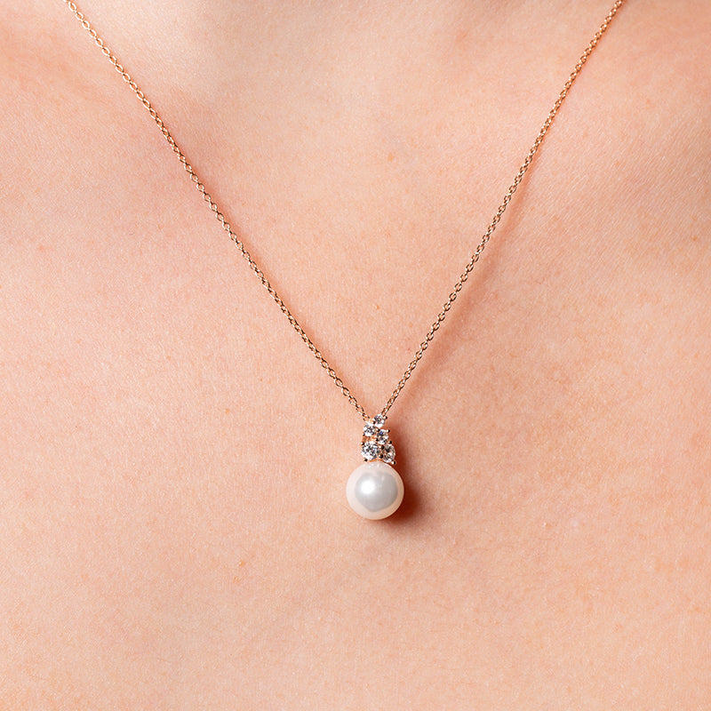 Premium Rose Gold Pearl & Zirconia Necklace