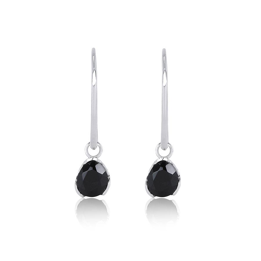 Premium Sterling Silver Hoop Earrings with Detachable Black Agate Gemstone