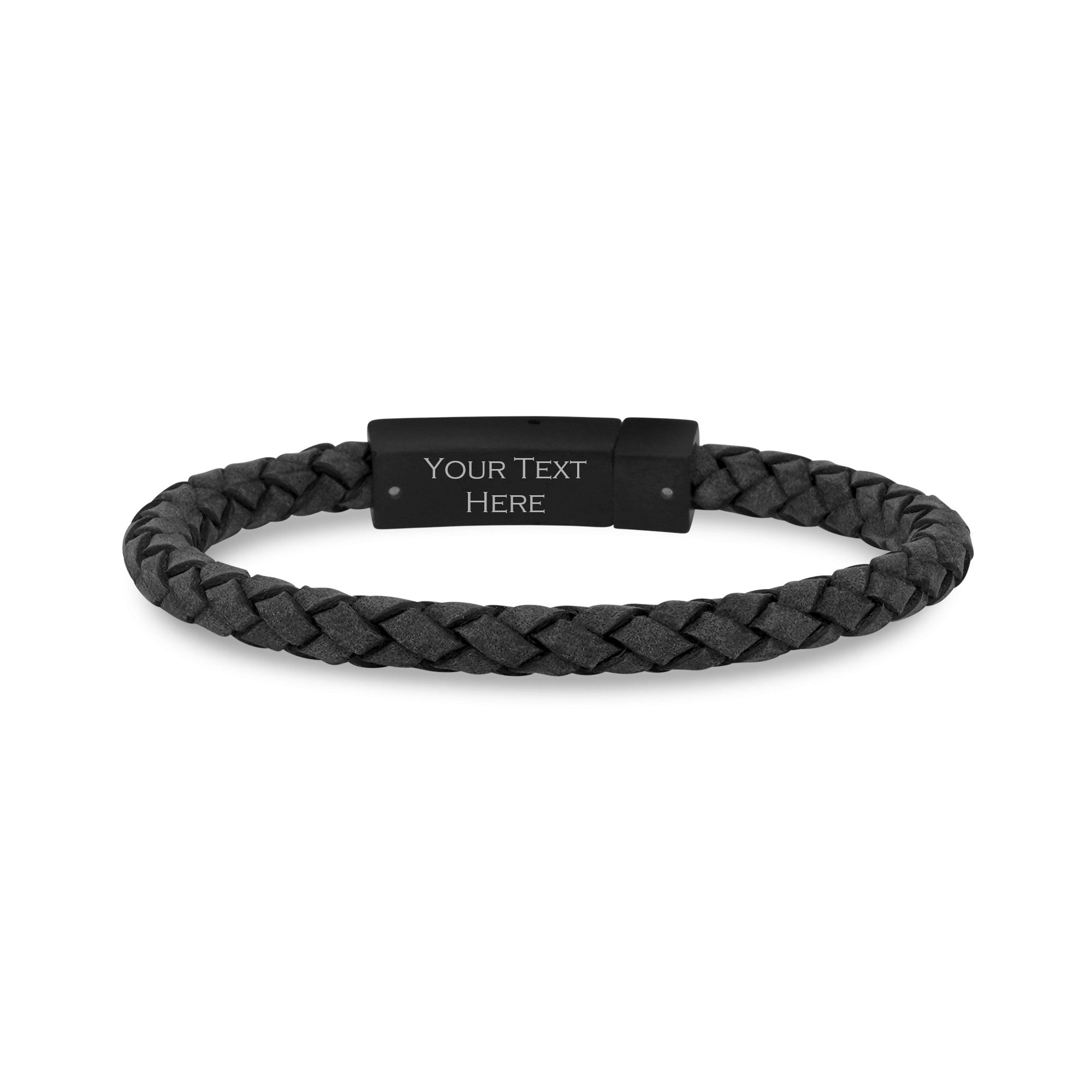 Premium Gray Leather Braided Bracelet | 6MM | Customizable Engraving