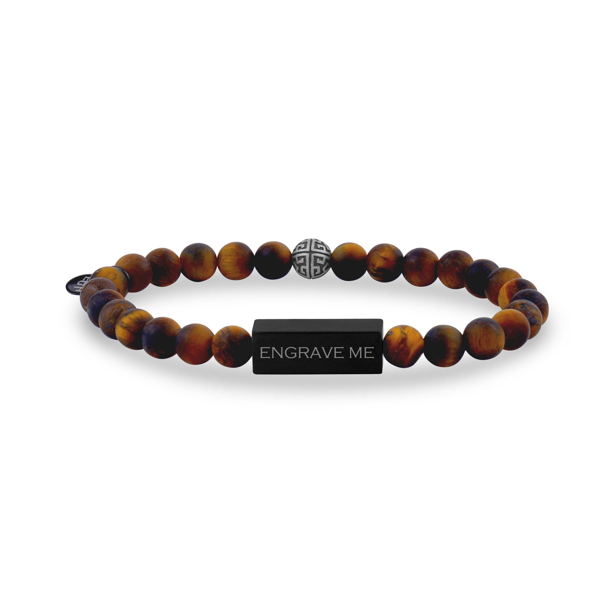 Premium 6mm Matte Tiger Eye Bead Bracelet with Engraved Charm