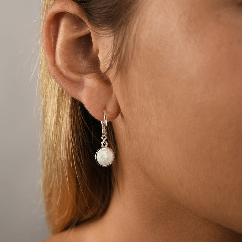 Premium Sterling Silver Hoop Earrings with Round Czelline Opal