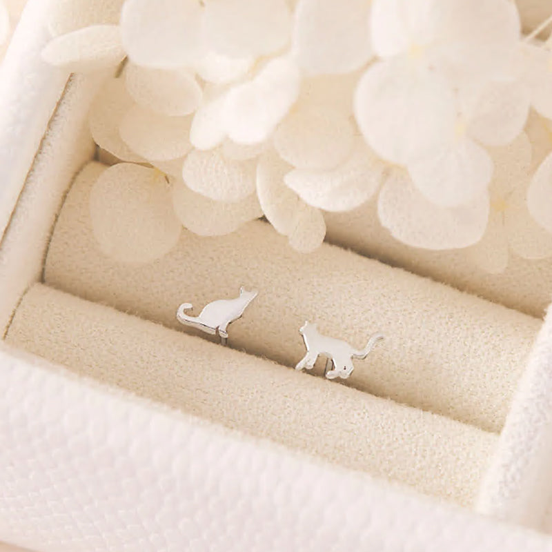 Premium Sterling Silver Cat Silhouette Stud Earrings