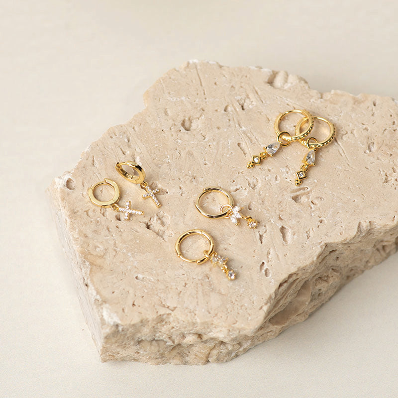 Premium Zirconia Drop Huggie Earrings - Timeless Elegance