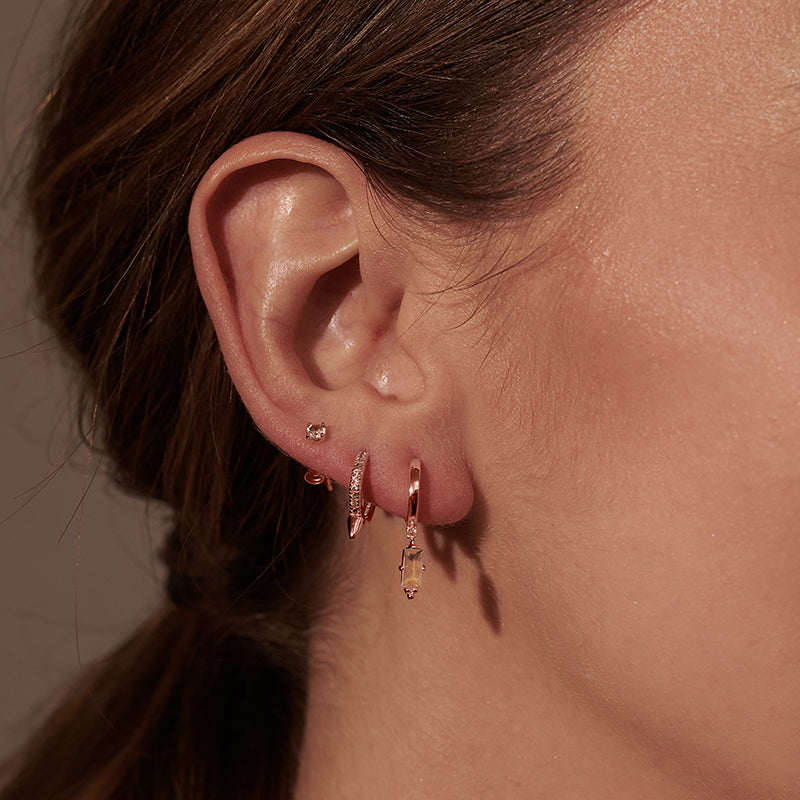 Premium Rose Quartz Drop Huggie Earrings - Rose Gold Plated
