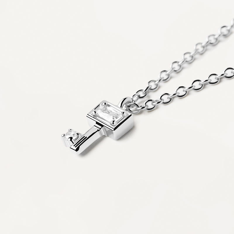 Premium Sterling Silver Key Necklace with White Zirconia