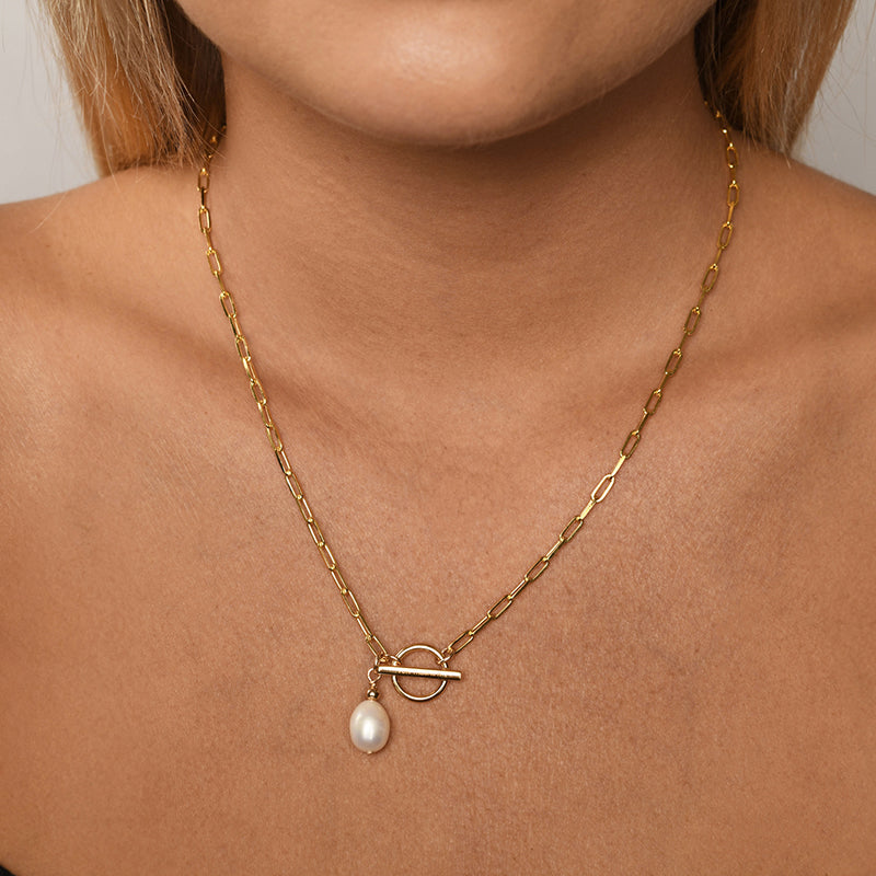 Premium Clip Chain Necklace with Pearl – Timeless Elegance