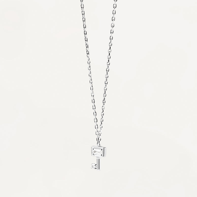 Premium Sterling Silver Key Necklace with White Zirconia