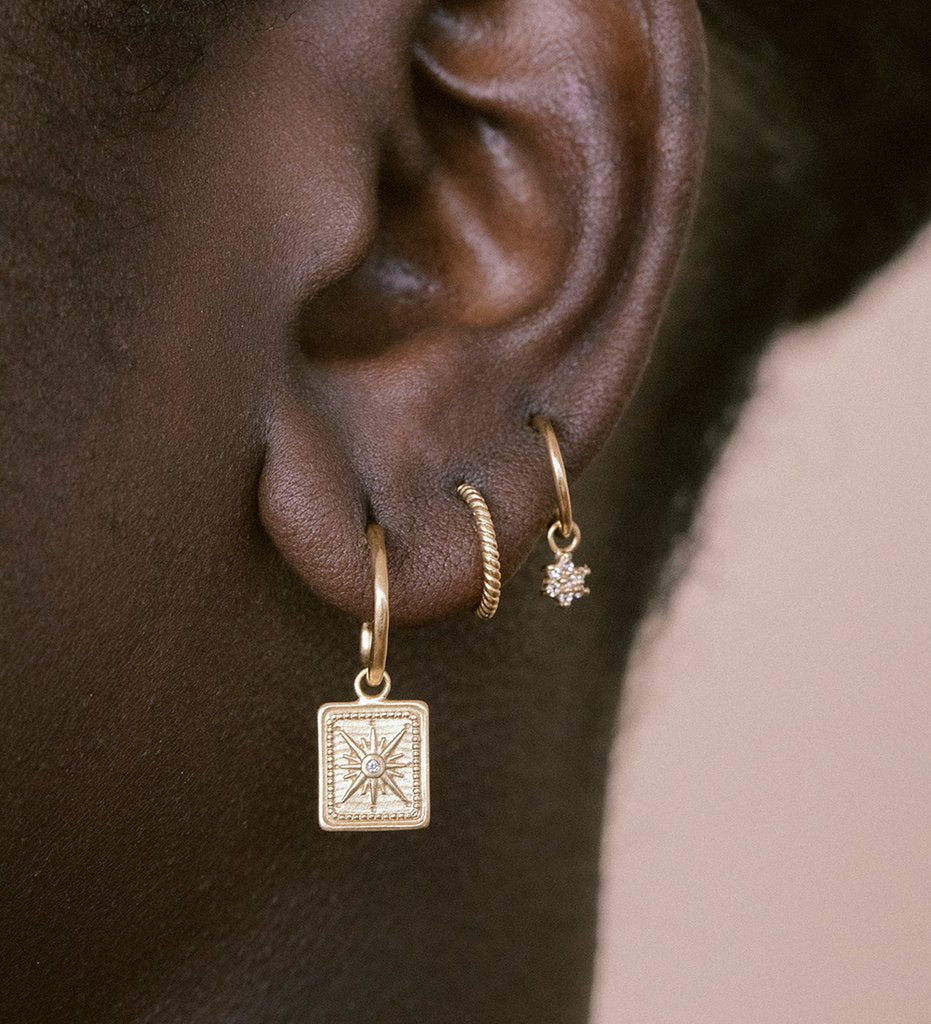 Premium True North Gold Hoops with Charm