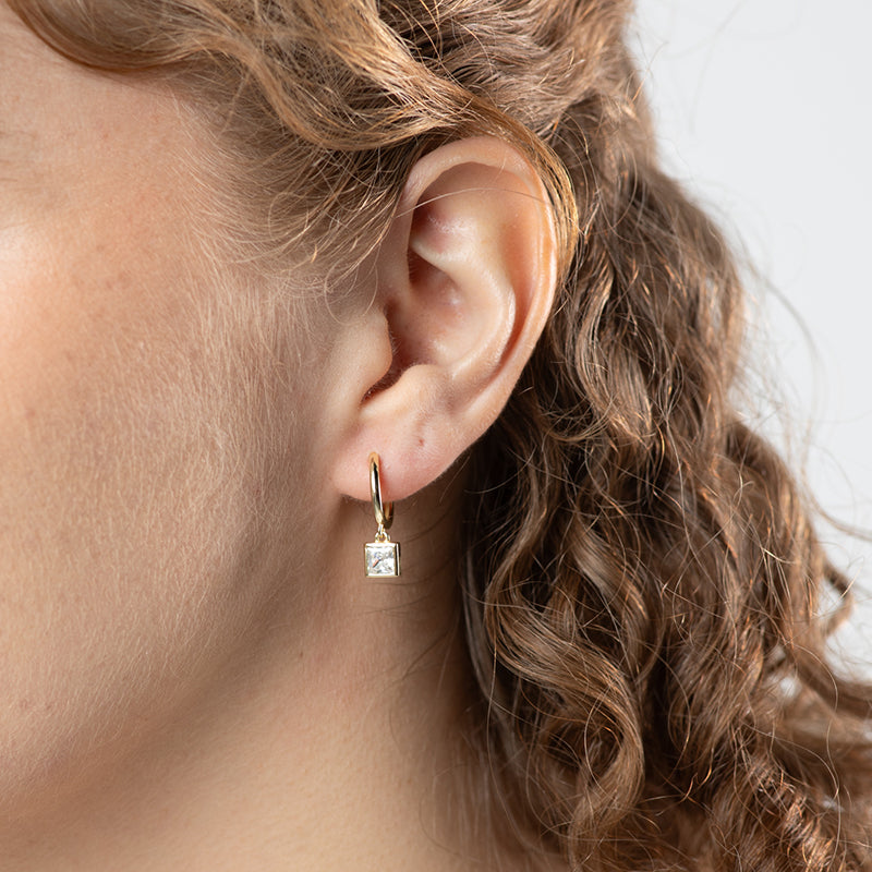 Premium Zirconia Square Drop Huggie Earrings