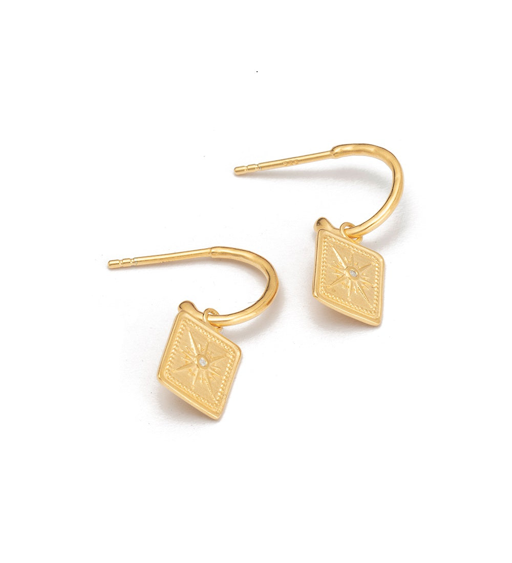 Premium True North Gold Hoops with Charm