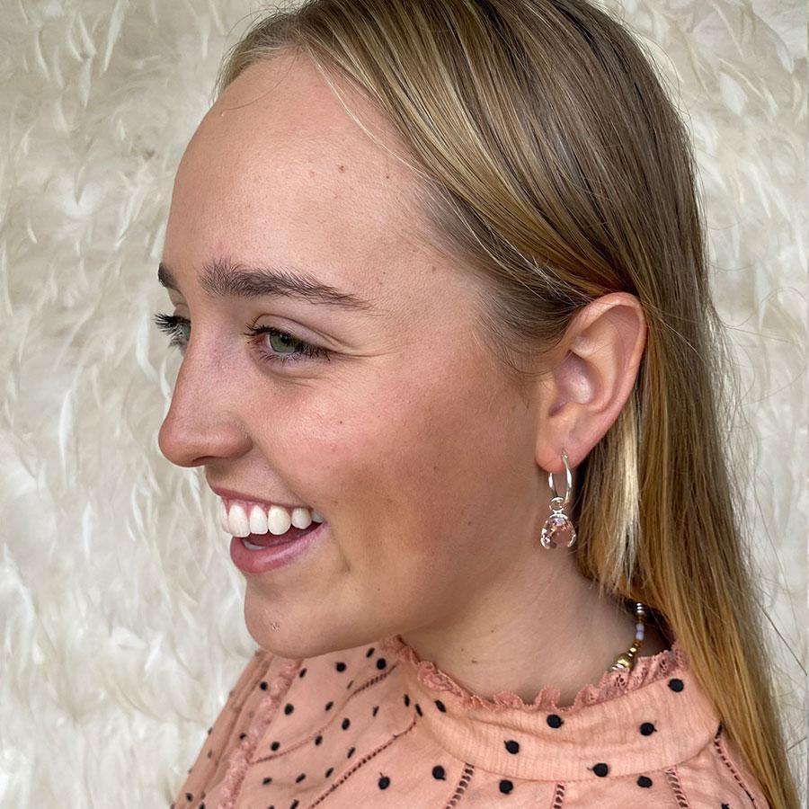 Premium Sterling Silver Hoop Earrings with Detachable Blush Quartz Gemstone