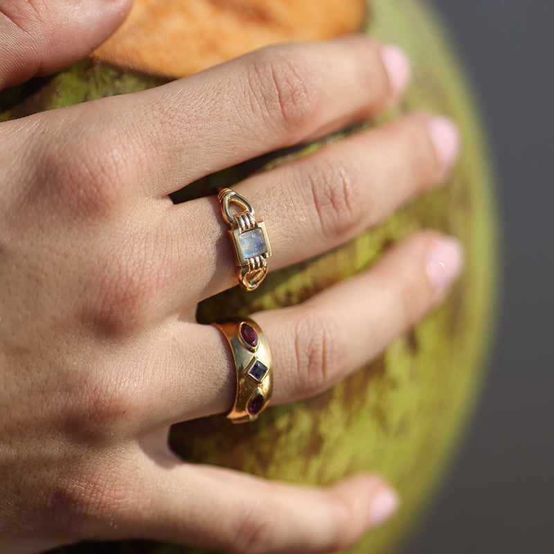 Ultimate Muse: Iolite & Rhodolite Gold-Plated Ring