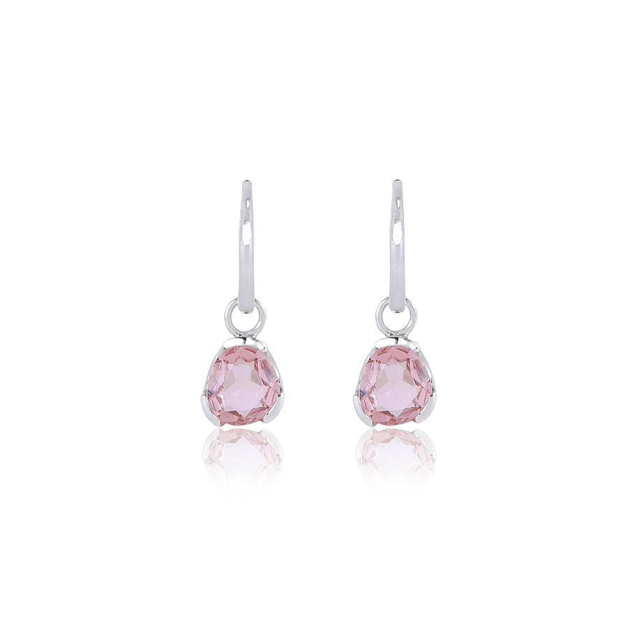 Premium Sterling Silver Hoop Earrings with Detachable Blush Quartz Gemstone