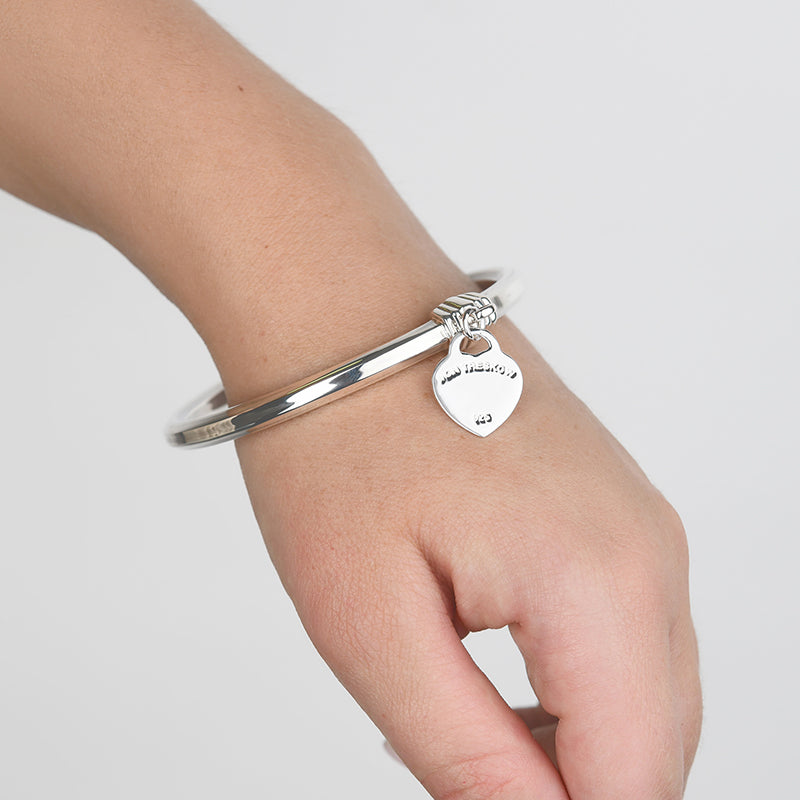 Premium Art Deco Silver Bangle with Large Von Treskow Heart