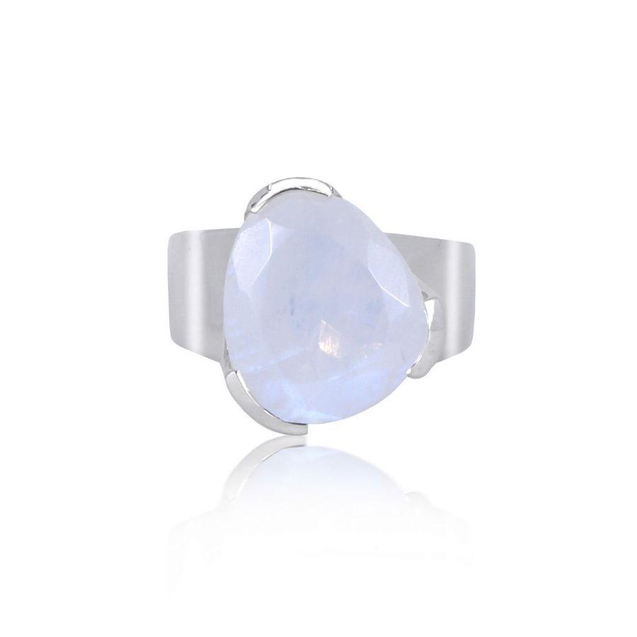 Premium Asymmetrical Rainbow Moonstone Ring - Sterling Silver Jewelry