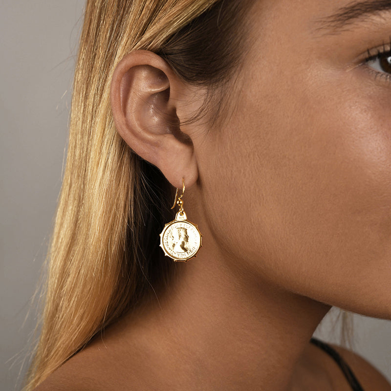 Premium Antique Threepence Hook Earrings - Timeless Gold Plated Design