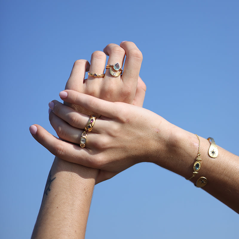 Ultimate Muse: Iolite & Rhodolite Gold-Plated Ring